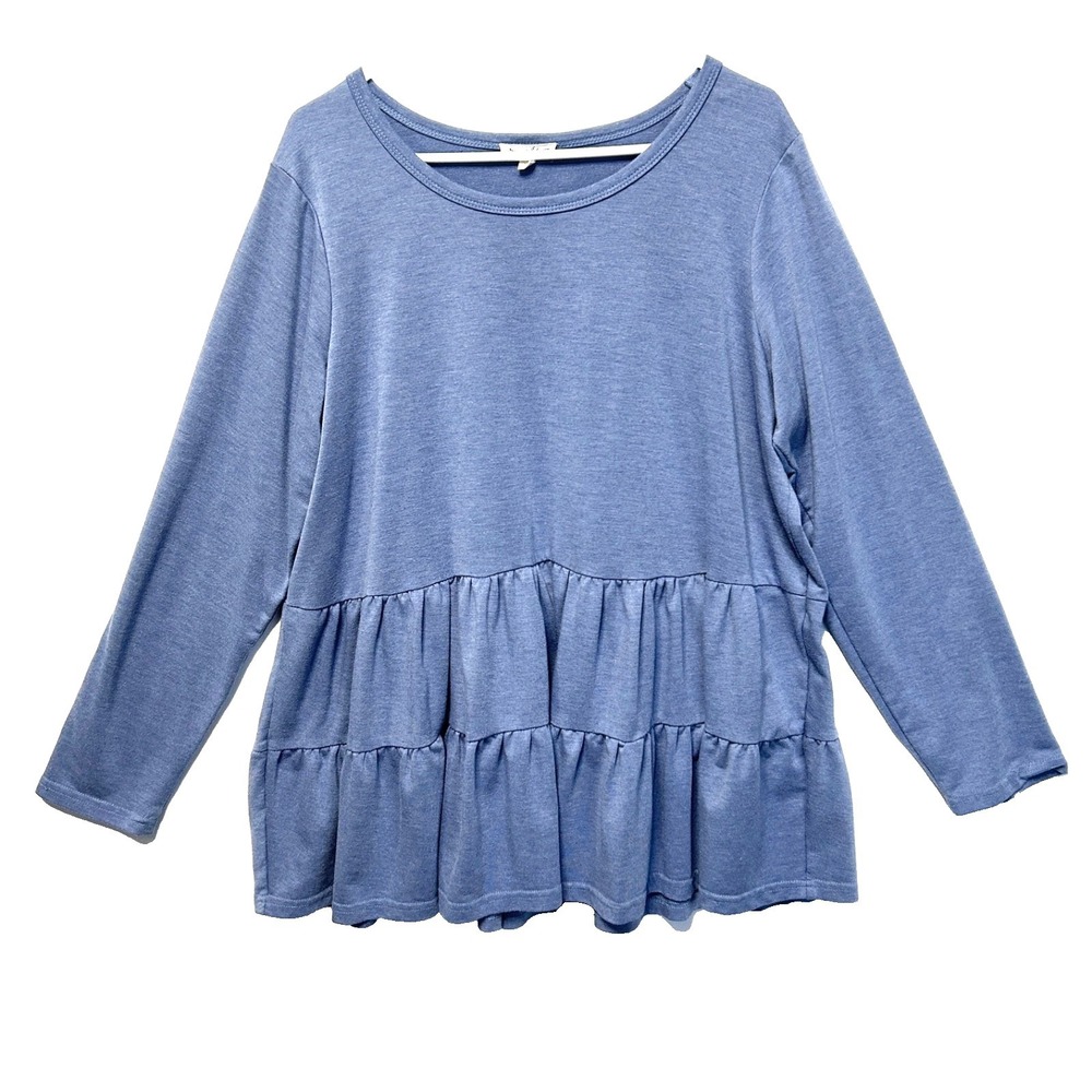 Jane & Delancey Tiered Peplum Top Womens 1X Plus Ruffle Gray Blue Casual Tunic